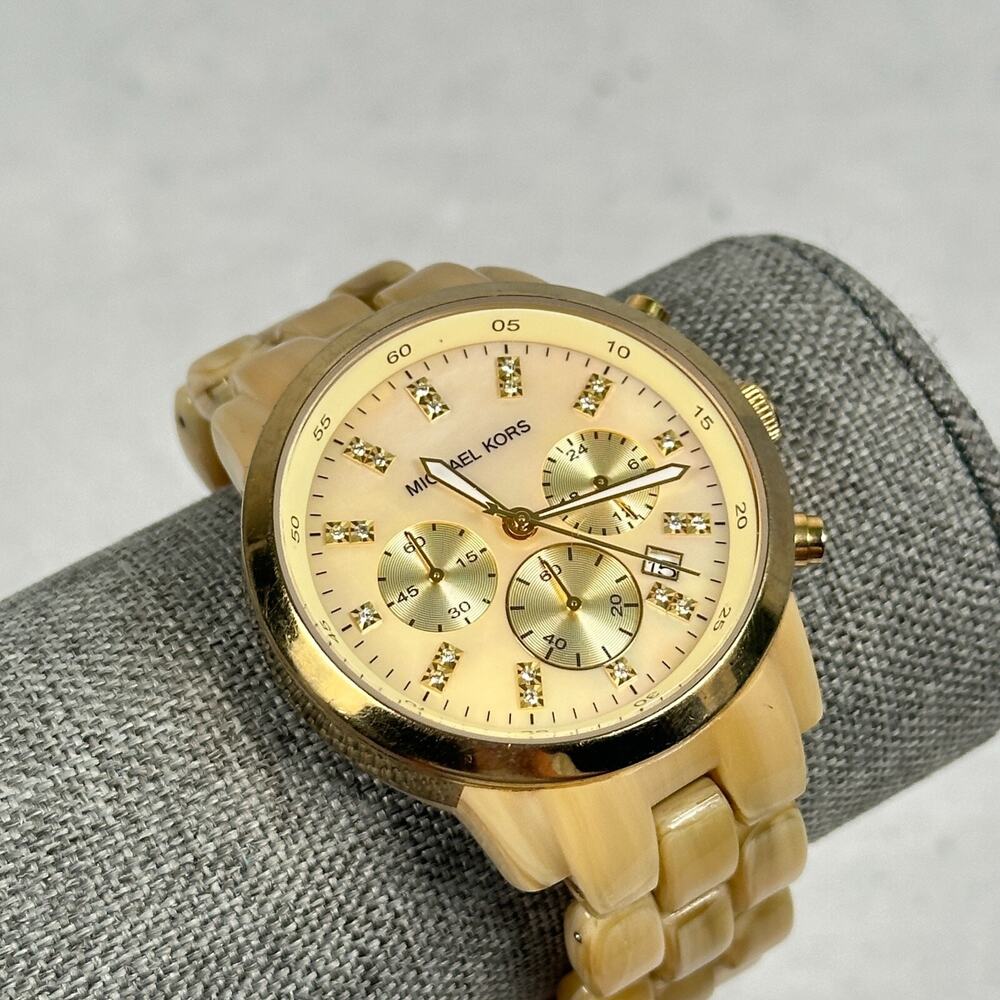 Michael Kors Watch Womens 42mm Showstopper Mop Dial Chrono 6" New Battery